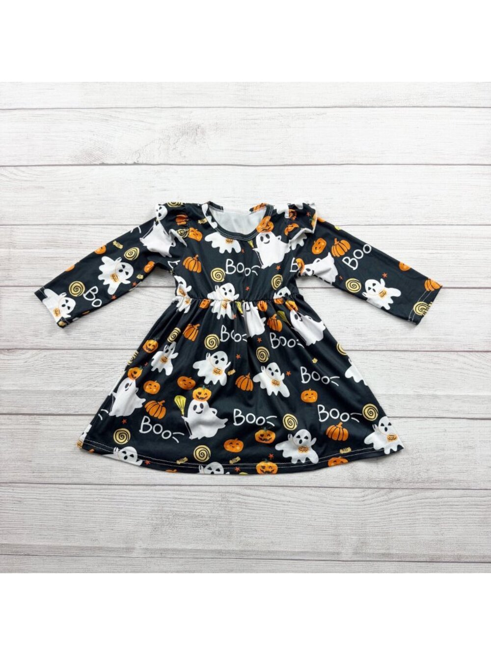 Halloween Girls Long Sleeve Ghost Pumpkin Dress Black Festive 90 2T